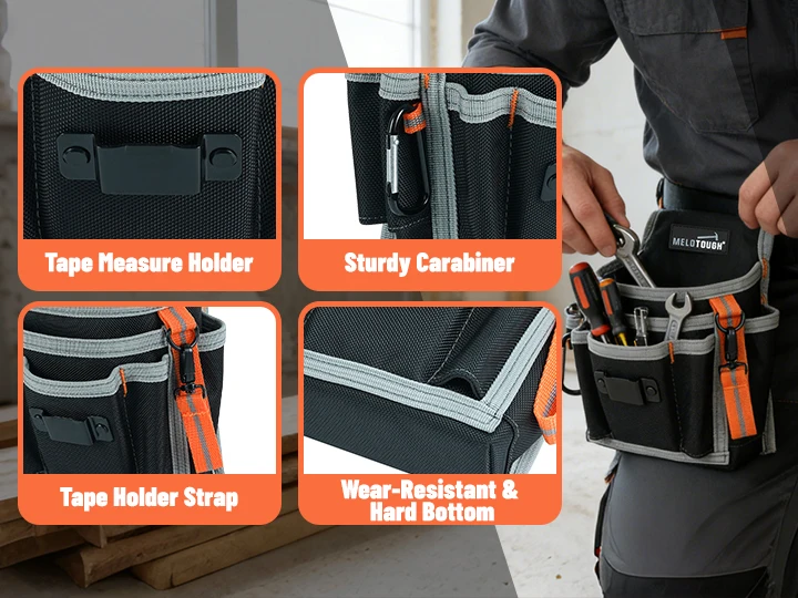 Electrician's Small Tool Pouch for Tool Belt Tool Pouch Tool Holster with Multiple Pockets, Construction Pouch Tool Organizer