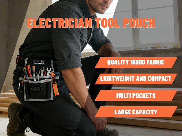 Electrician's Small Tool Pouch for Tool Belt Tool Pouch Tool Holster with Multiple Pockets, Construction Pouch Tool Organizer