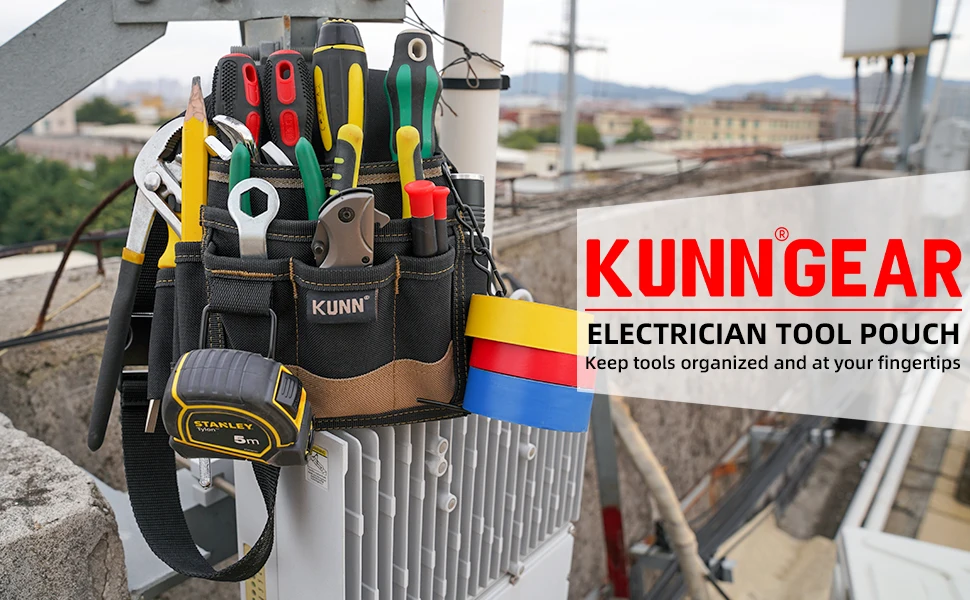 KUNN Electrician Tool Pouch,1680D Durable Tool Pouches with Belt Clip,Professional Electrician Pouch for Maintenance Tradesman