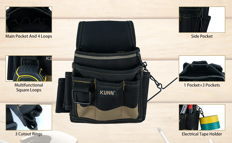KUNN Electrician Tool Pouch,1680D Durable Tool Pouches with Belt Clip,Professional Electrician Pouch for Maintenance Tradesman