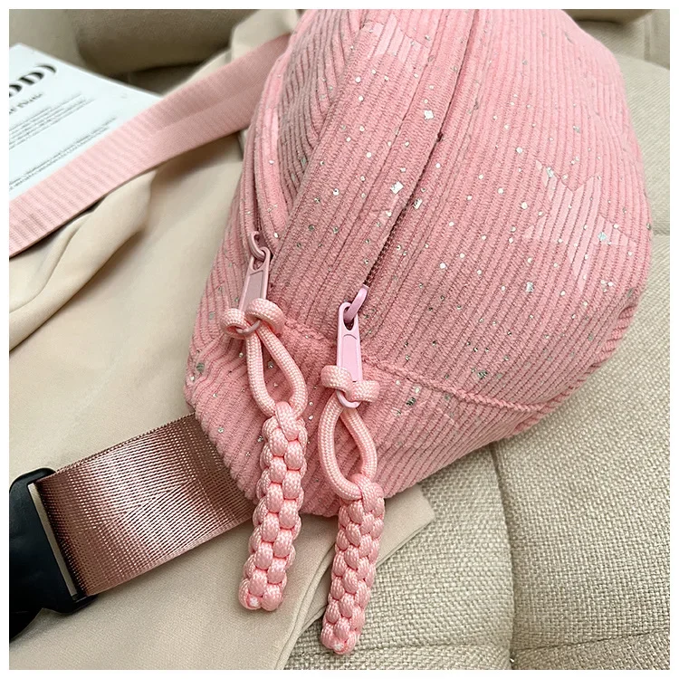 New Trendy and Minimalist Sports Casual Wind Lamp Core Velvet Waist Bag Solid Color Large Capacity Shoulder Bag Chest Bag
