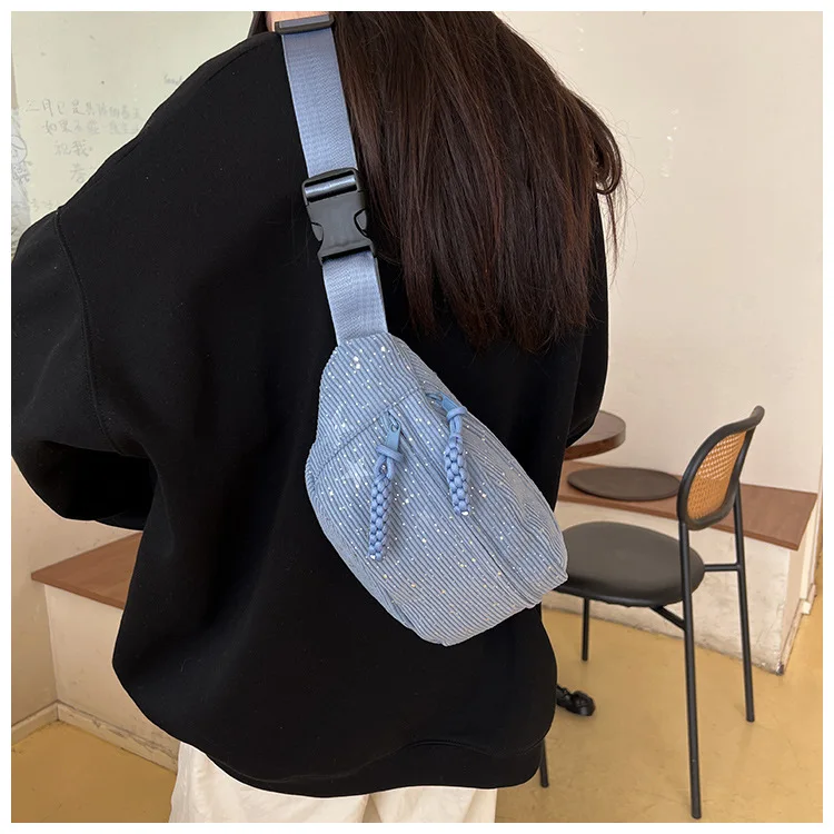 New Trendy and Minimalist Sports Casual Wind Lamp Core Velvet Waist Bag Solid Color Large Capacity Shoulder Bag Chest Bag