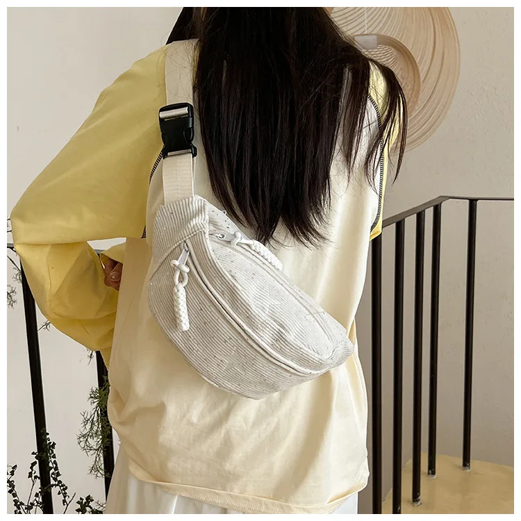 New Trendy and Minimalist Sports Casual Wind Lamp Core Velvet Waist Bag Solid Color Large Capacity Shoulder Bag Chest Bag