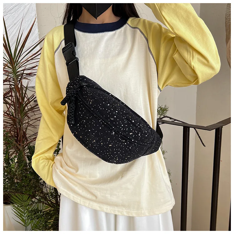 New Trendy and Minimalist Sports Casual Wind Lamp Core Velvet Waist Bag Solid Color Large Capacity Shoulder Bag Chest Bag