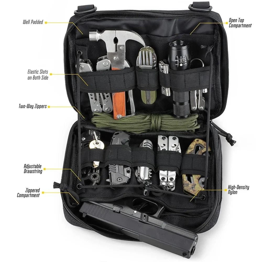 Tactical MOLLE Multi-Function Management Bag EDC Medical Kit Attachment Small Gear Tool Organizer for Hiking, Hunting, Fishing a
