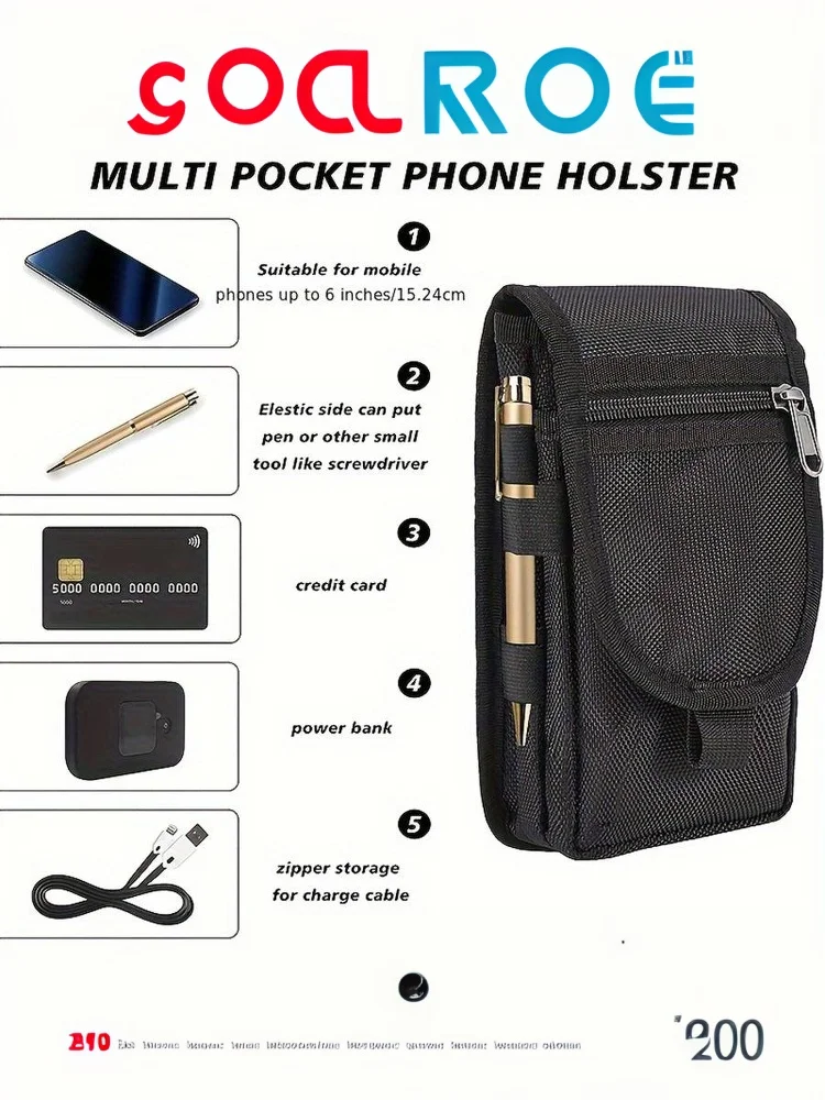 Mobile Phone Bag Casual Waist Bag Pen Insertion Bag Flip Top Mobile Phone Waist Hanging Bag Waist Bag Mobile Phone