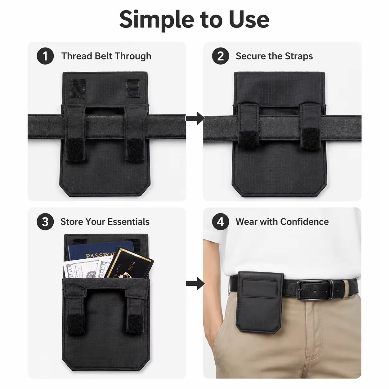 Anti Theft Portable Belt Wallet Ultra Thin Hidden Nylon Pouch Hook Loop 2 Compartments Slim Travel Daily
