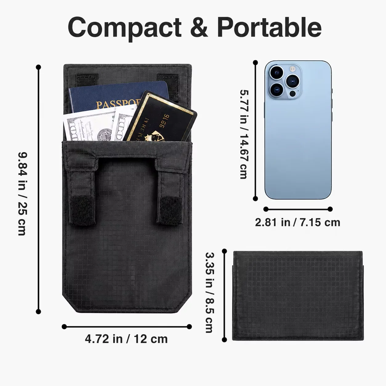 Anti Theft Portable Belt Wallet Ultra Thin Hidden Nylon Pouch Hook Loop 2 Compartments Slim Travel Daily