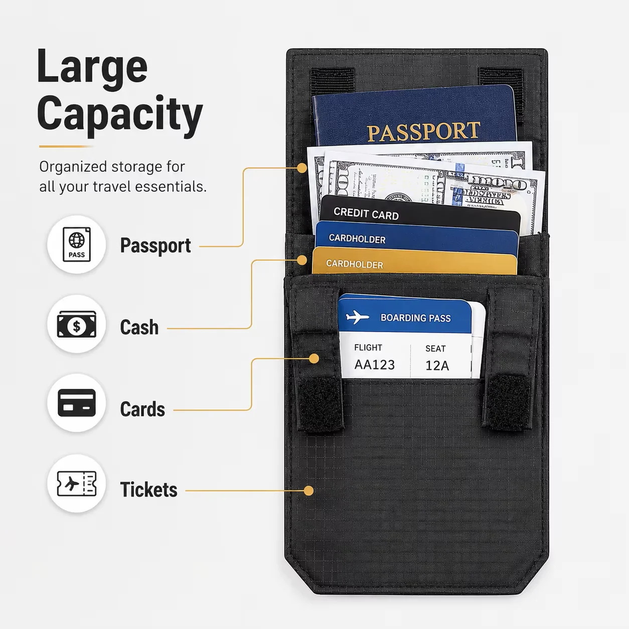 Anti Theft Portable Belt Wallet Ultra Thin Hidden Nylon Pouch Hook Loop 2 Compartments Slim Travel Daily