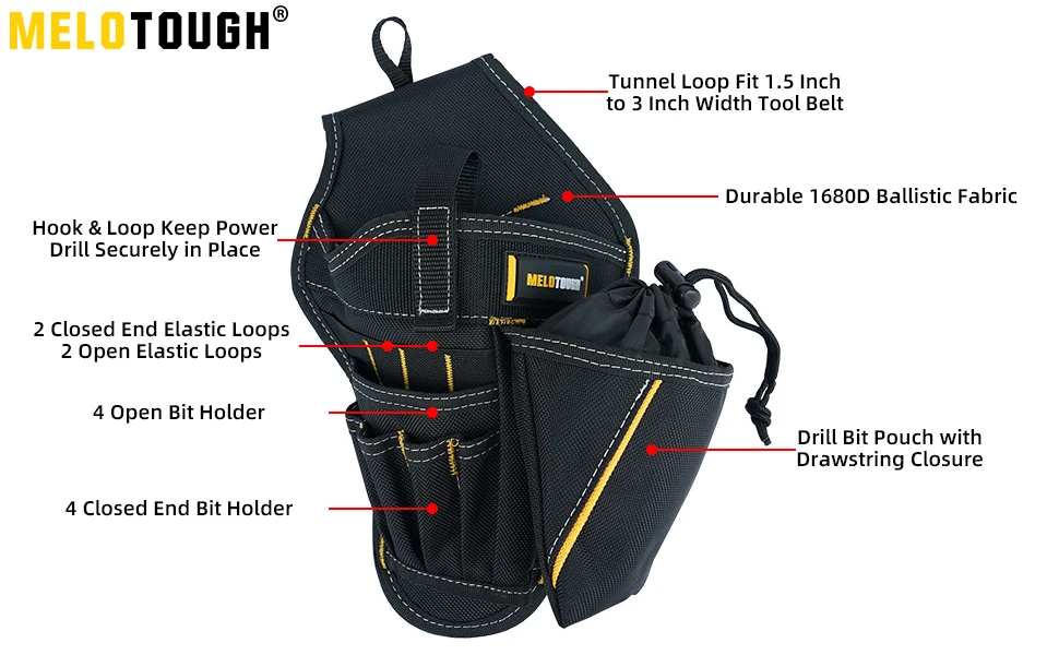 MELOTOUGH Drill Holster Impact Driver Holster Tool Bags Tool pouch With Bit Pouch Heavy Duty Impact Holster for Tool Belt