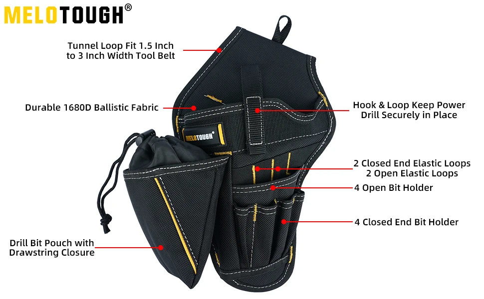 MELOTOUGH Drill Holster Impact Driver Holster Tool Bags Tool pouch With Bit Pouch Heavy Duty Impact Holster for Tool Belt