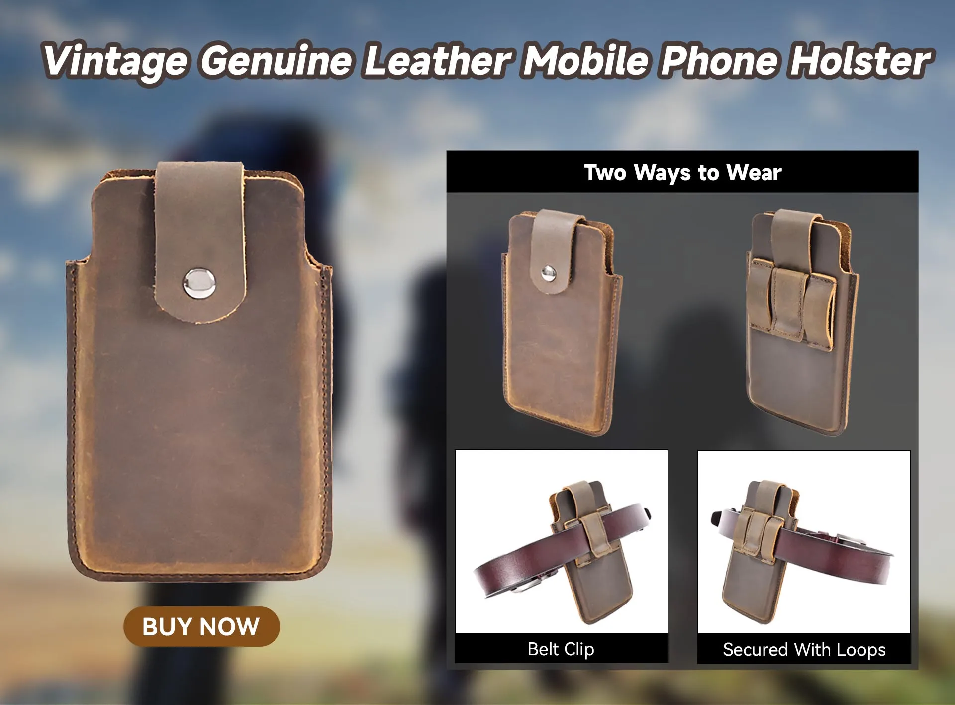 RIYAO Genuine Leather Waist Pack Vintage Dual Layer Phone Bag Pouch fanny pack For Men's Phone Holster Belt Bag Wallet Case Man