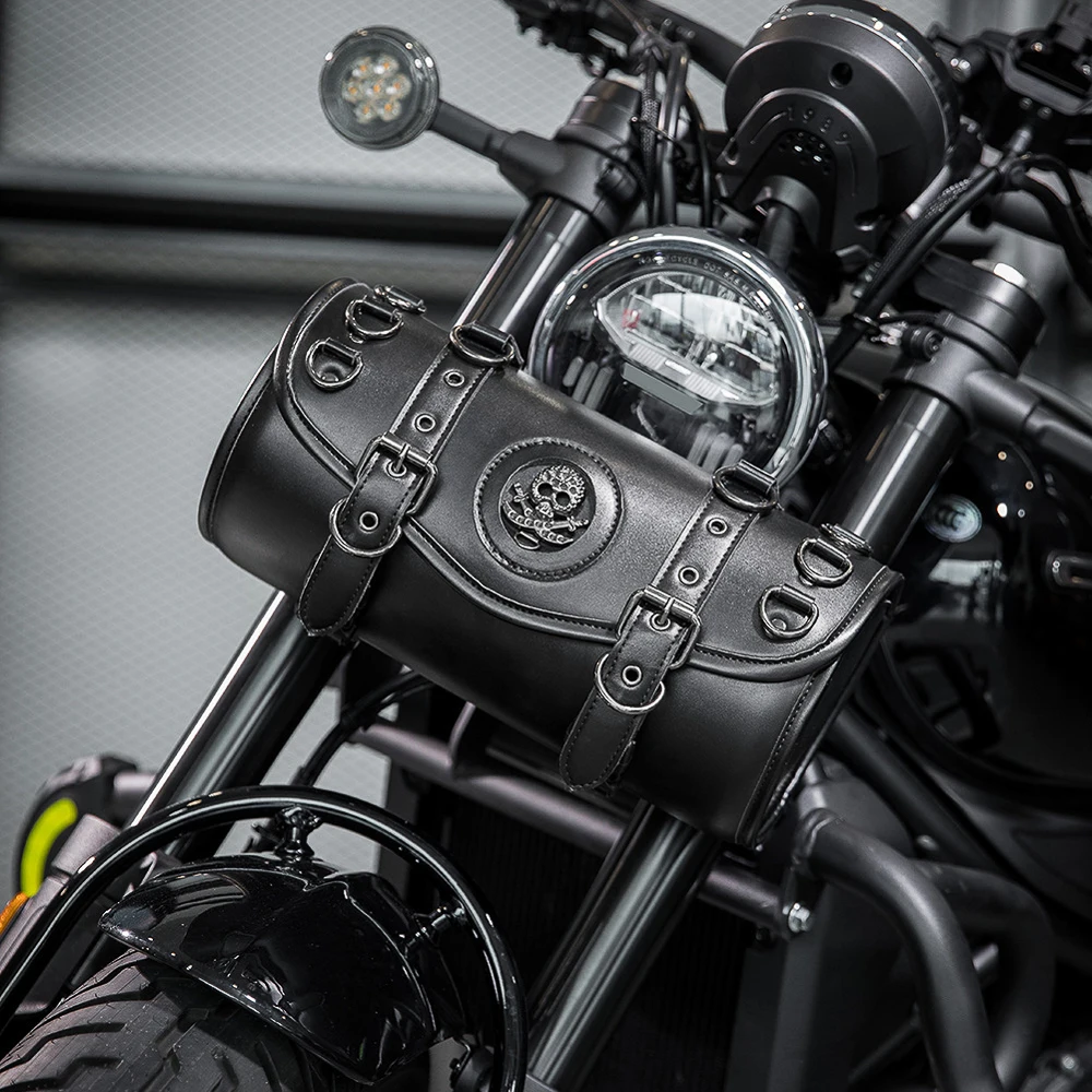 Motorcycle Saddlebag Leather Too PouchesStorage Suitable for Front Fork&Handlebar, RoadTrip Essential, Daily Commute