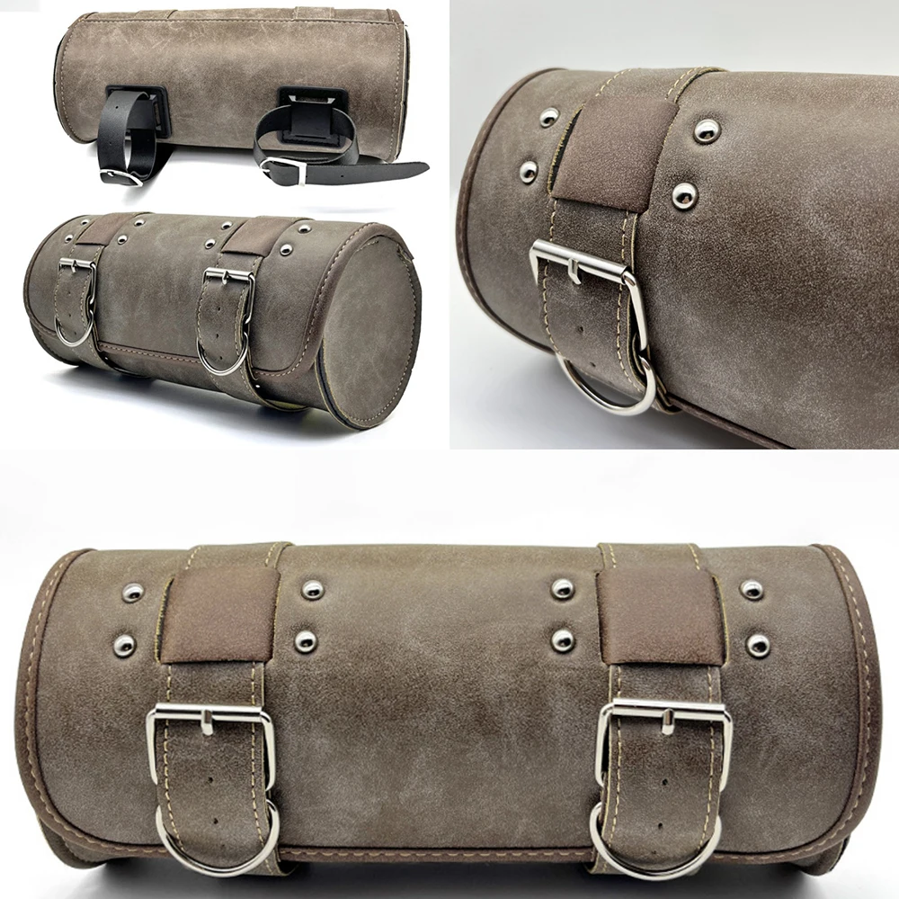 Motorcycle Saddlebag Leather Too PouchesStorage Suitable for Front Fork&Handlebar, RoadTrip Essential, Daily Commute