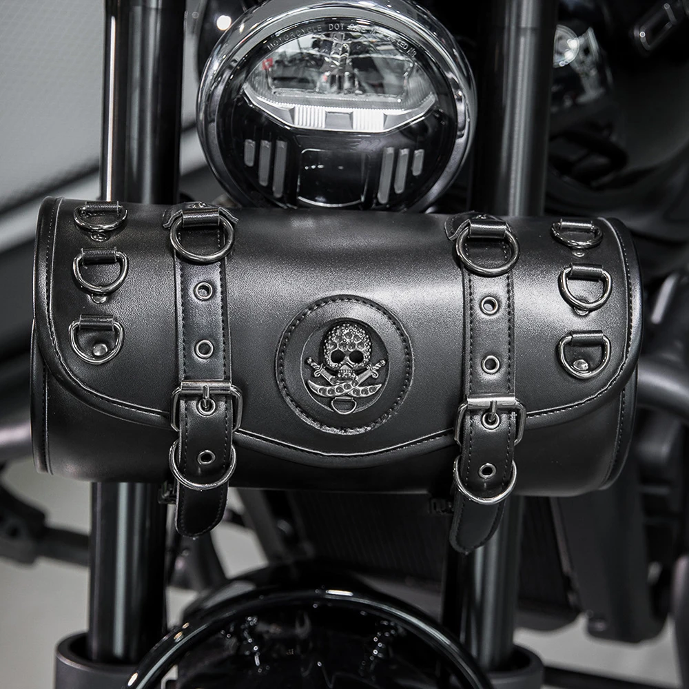 Motorcycle Saddlebag Leather Too PouchesStorage Suitable for Front Fork&Handlebar, RoadTrip Essential, Daily Commute