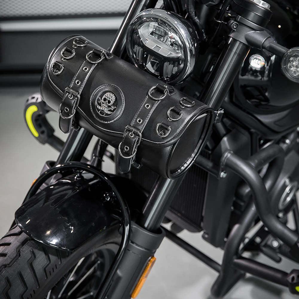 Motorcycle Saddlebag Leather Too PouchesStorage Suitable for Front Fork&Handlebar, RoadTrip Essential, Daily Commute