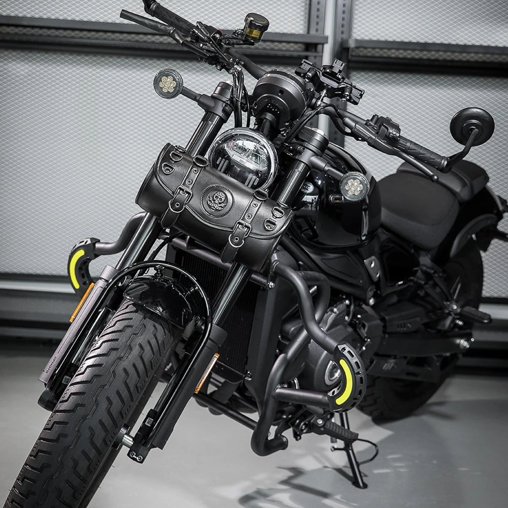 Motorcycle Saddlebag Leather Too PouchesStorage Suitable for Front Fork&Handlebar, RoadTrip Essential, Daily Commute