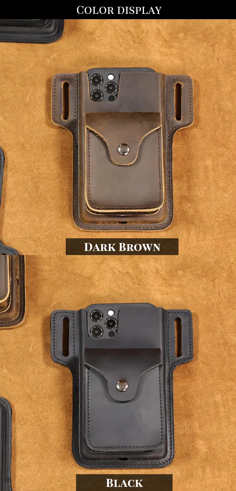 Genuine Leather Mobile Phone Holster Belt Case, Casual Waist Pack for Men, Phone Bag, Wallet Pocket, Cigarette Box for iPhone