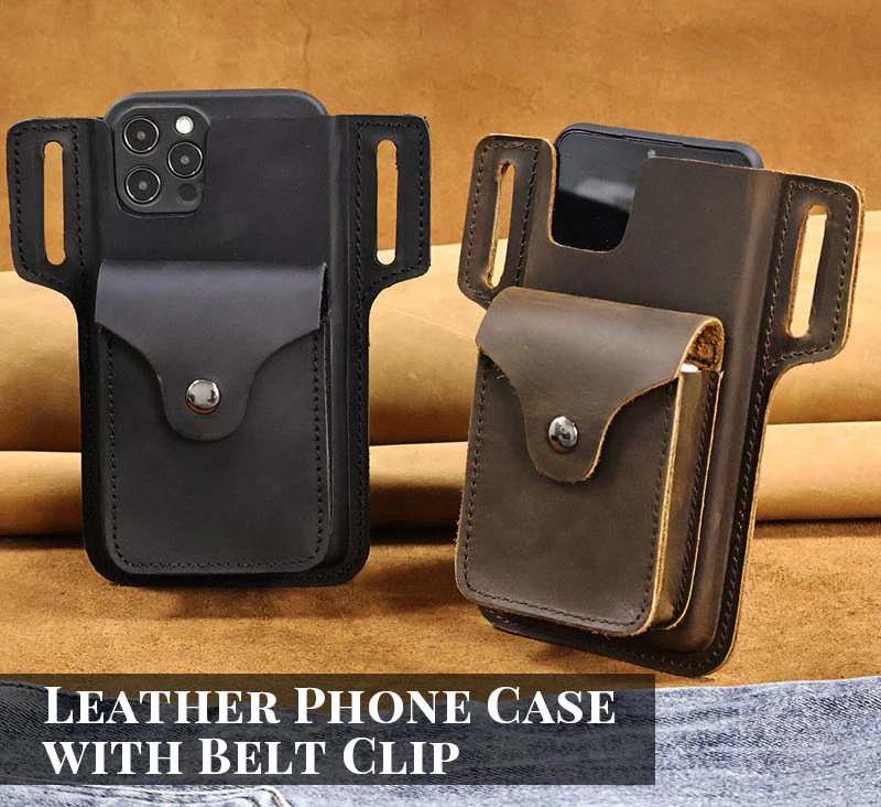 Genuine Leather Mobile Phone Holster Belt Case, Casual Waist Pack for Men, Phone Bag, Wallet Pocket, Cigarette Box for iPhone