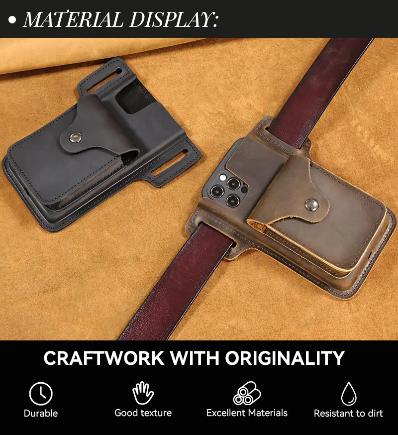 Genuine Leather Mobile Phone Holster Belt Case, Casual Waist Pack for Men, Phone Bag, Wallet Pocket, Cigarette Box for iPhone