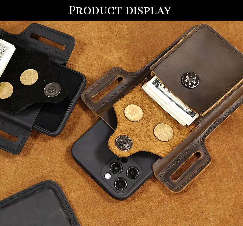Genuine Leather Mobile Phone Holster Belt Case, Casual Waist Pack for Men, Phone Bag, Wallet Pocket, Cigarette Box for iPhone