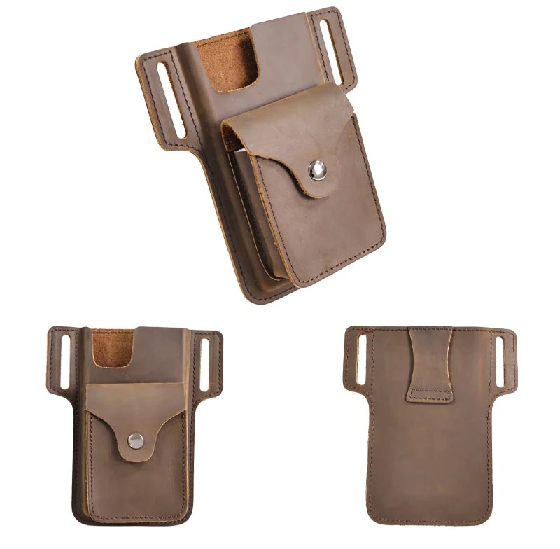 Genuine Leather Mobile Phone Holster Belt Case, Casual Waist Pack for Men, Phone Bag, Wallet Pocket, Cigarette Box for iPhone