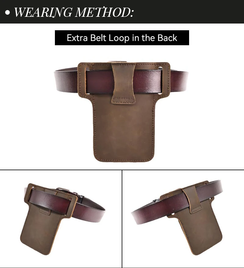 Genuine Leather Mobile Phone Holster Belt Case, Casual Waist Pack for Men, Phone Bag, Wallet Pocket, Cigarette Box for iPhone