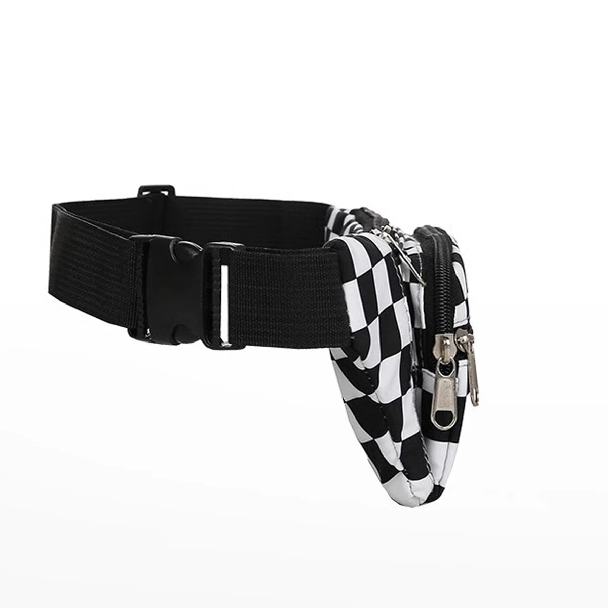 Large Capacity Waterproof Outdoor Sports Waist Bag Men's and Women's Black and White Plaid Mobile Phone Bag Student Waist Bag