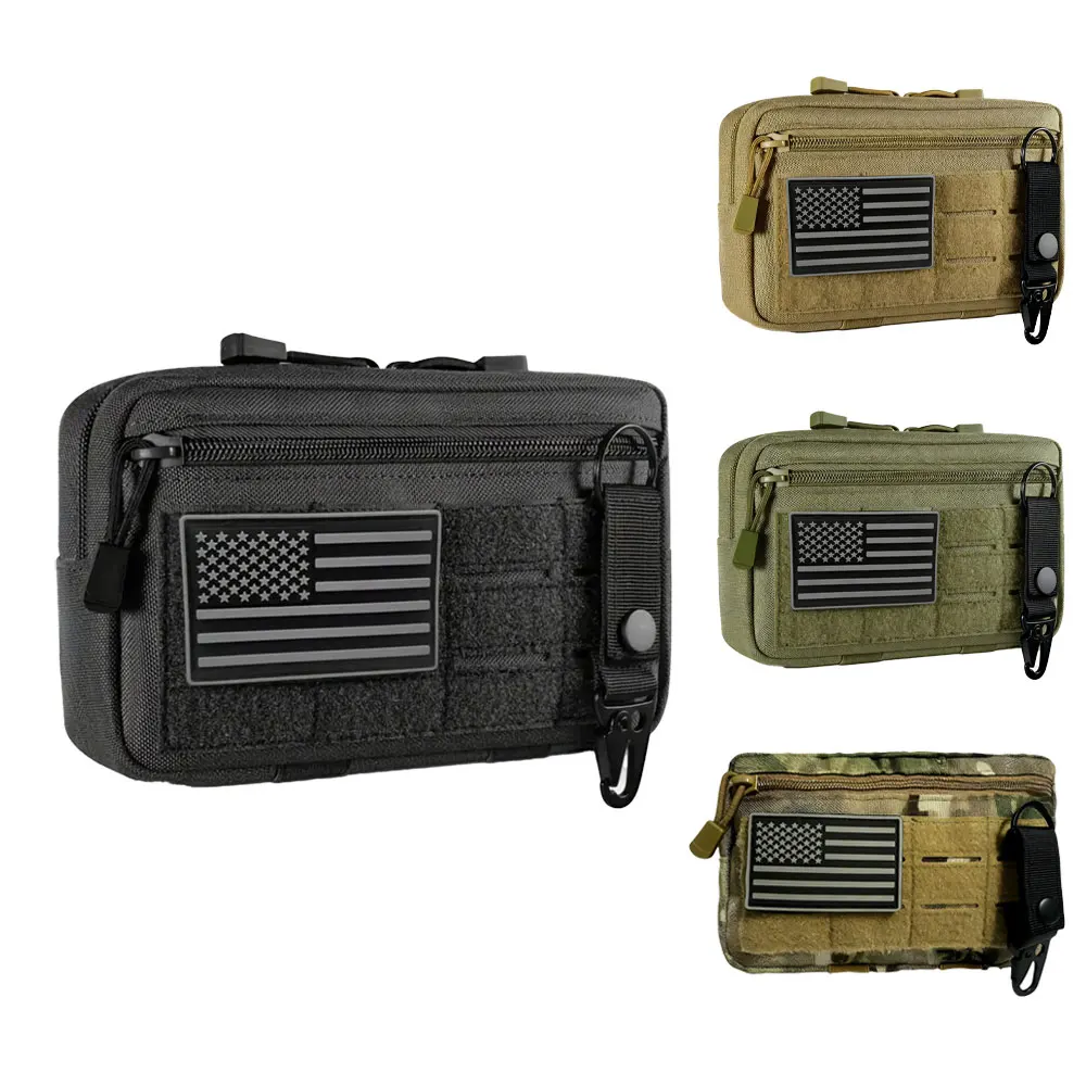 Outdoor Nylon Portable Men's Waist Bag, EDC Hunting Toolkit, Molle Pouch with Metal Hooks, Camouflage Waist Pack Coin Purse