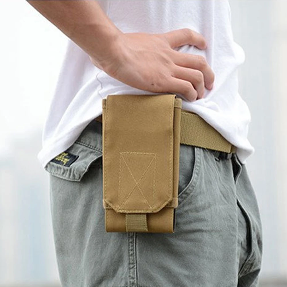 1Pc Outdoor Molle System Tactical Camouflage Mini Nylon Waist Pack 6in Phone Holder Sport Waist Bag Outdoor Sports Phone Bag