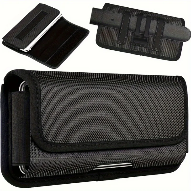 Fashion Simple Black Waist Belt Hanging Mobile Phone Bag Card Money License Case Stylish Multi-functional Men's Belt Bag