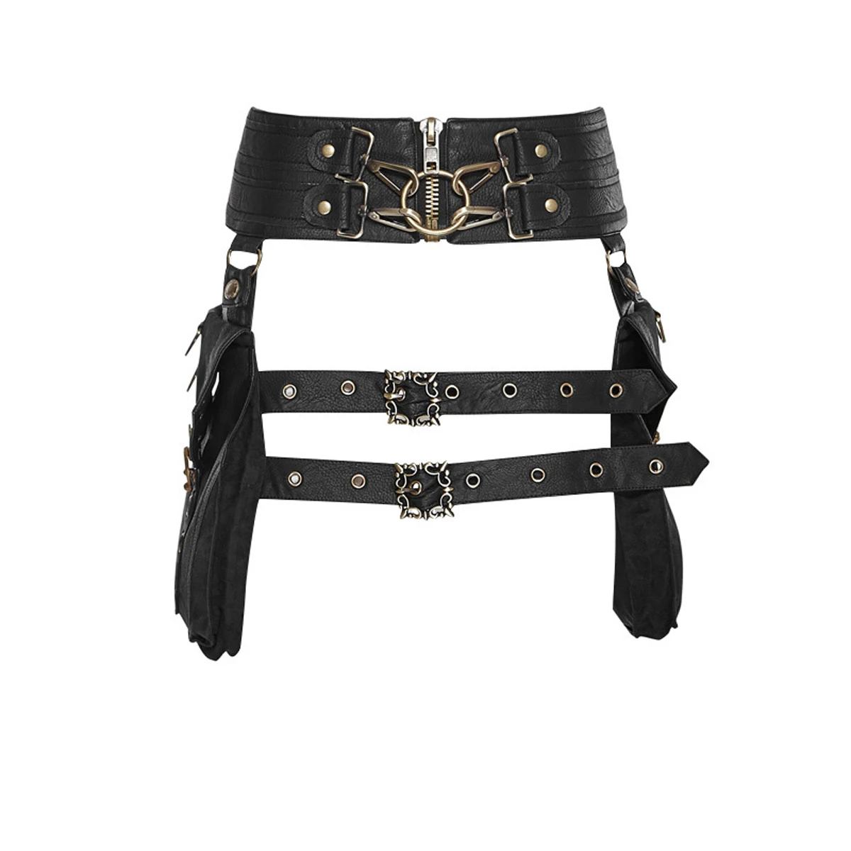 Steampunk PU Leather Women's Bag Retro Waist Bag Rivet Stitching Heavy-duty Design Belt Adjustable