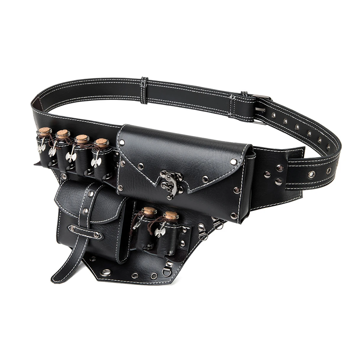 Steampunk PU Leather Women's Bag Retro Waist Bag Rivet Stitching Heavy-duty Design Belt Adjustable