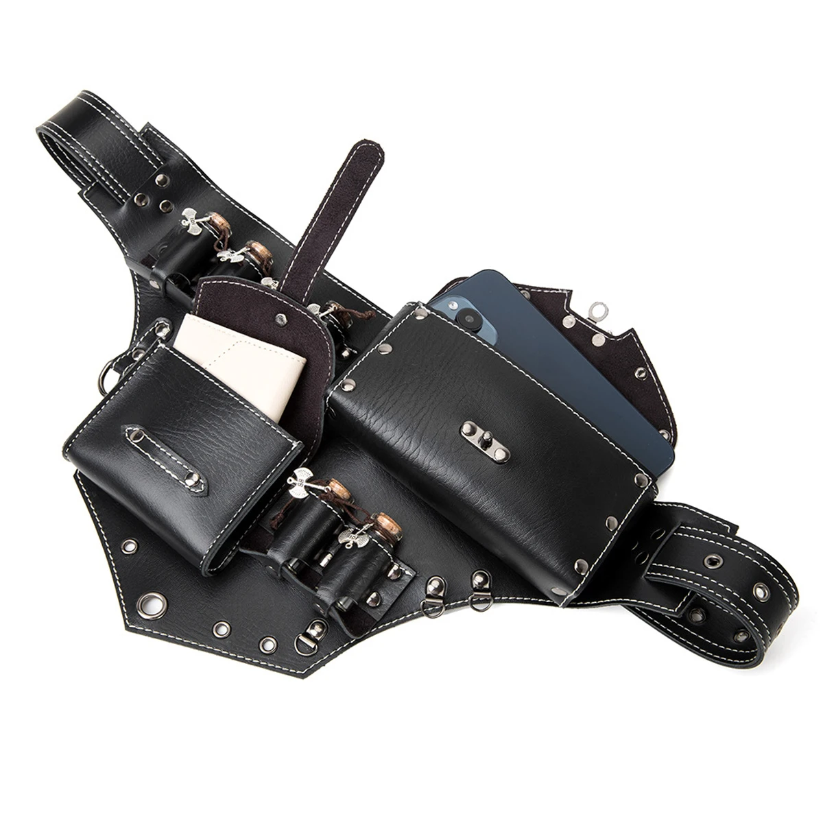 Steampunk PU Leather Women's Bag Retro Waist Bag Rivet Stitching Heavy-duty Design Belt Adjustable