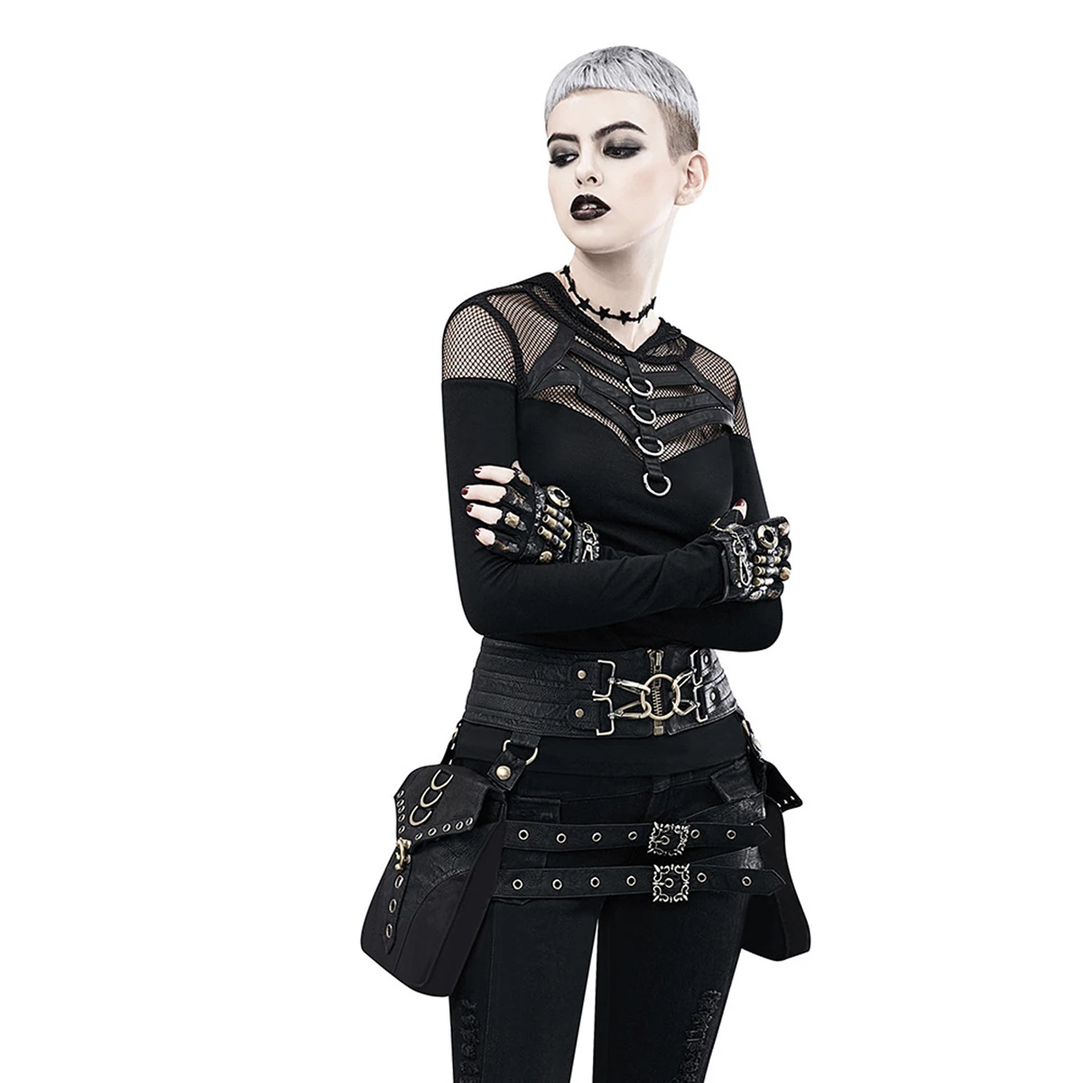 Steampunk PU Leather Women's Bag Retro Waist Bag Rivet Stitching Heavy-duty Design Belt Adjustable
