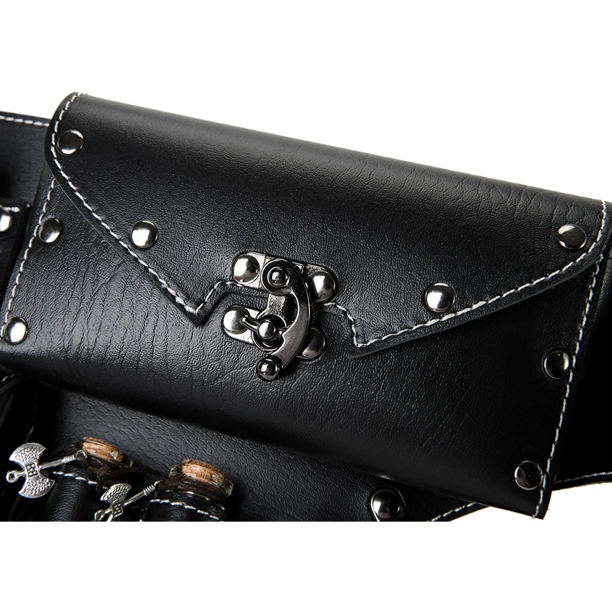 Steampunk PU Leather Women's Bag Retro Waist Bag Rivet Stitching Heavy-duty Design Belt Adjustable