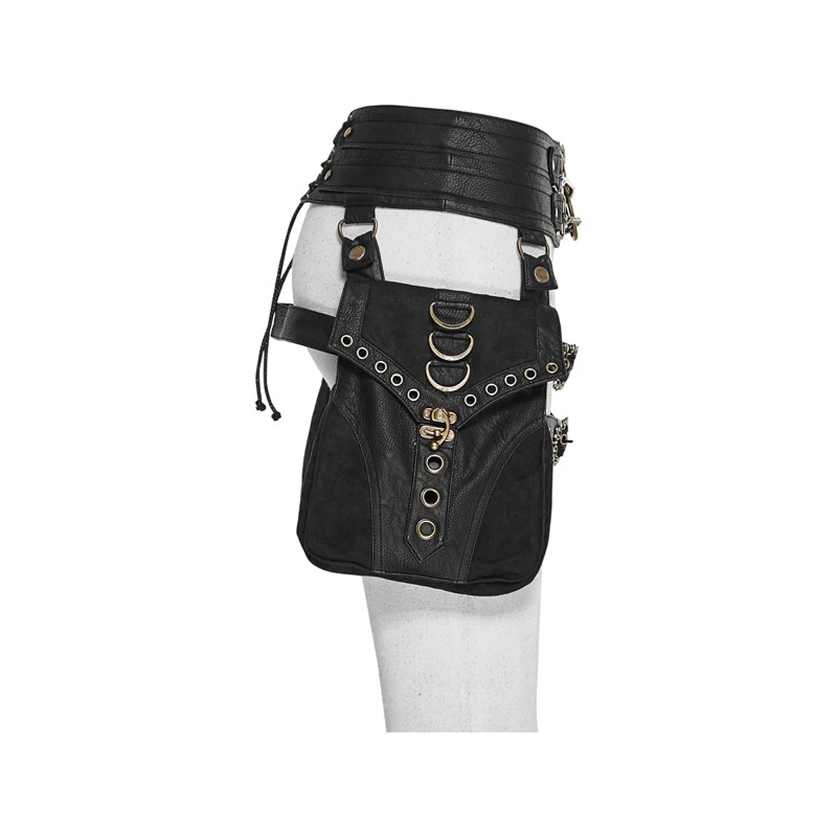 Steampunk PU Leather Women's Bag Retro Waist Bag Rivet Stitching Heavy-duty Design Belt Adjustable