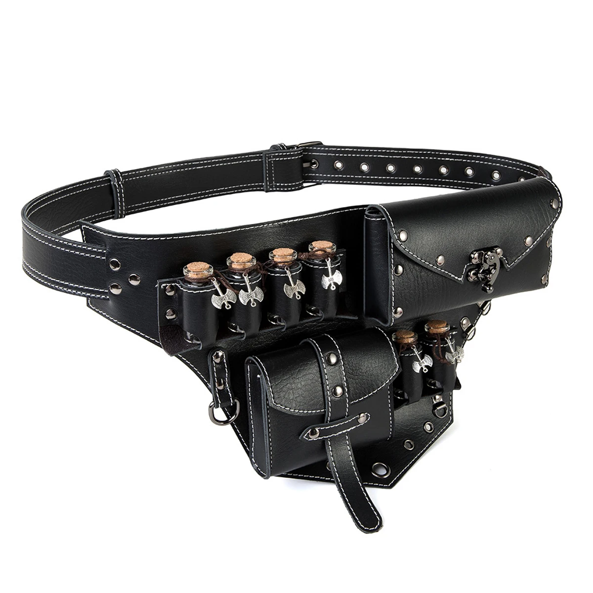 Steampunk PU Leather Women's Bag Retro Waist Bag Rivet Stitching Heavy-duty Design Belt Adjustable