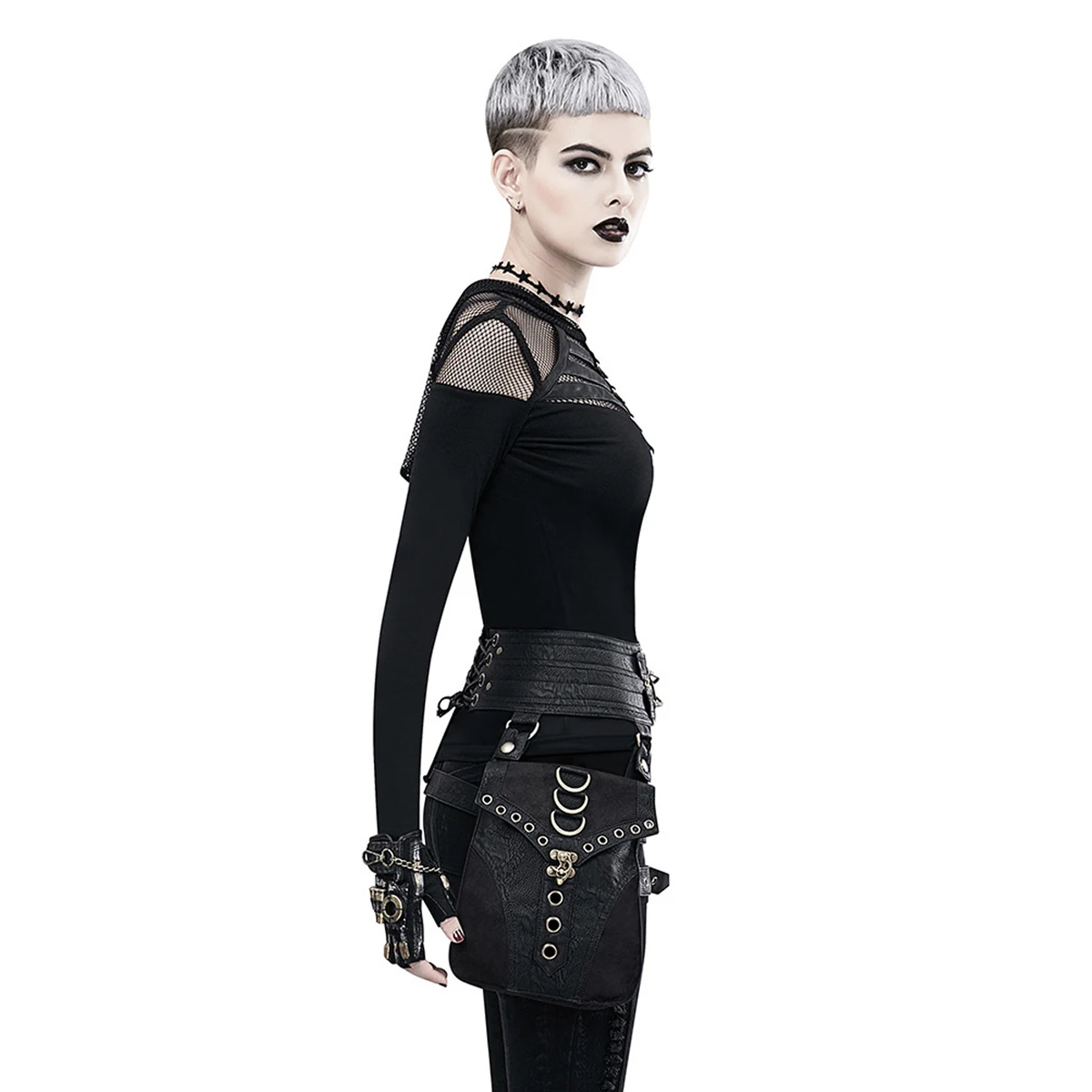 Steampunk PU Leather Women's Bag Retro Waist Bag Rivet Stitching Heavy-duty Design Belt Adjustable