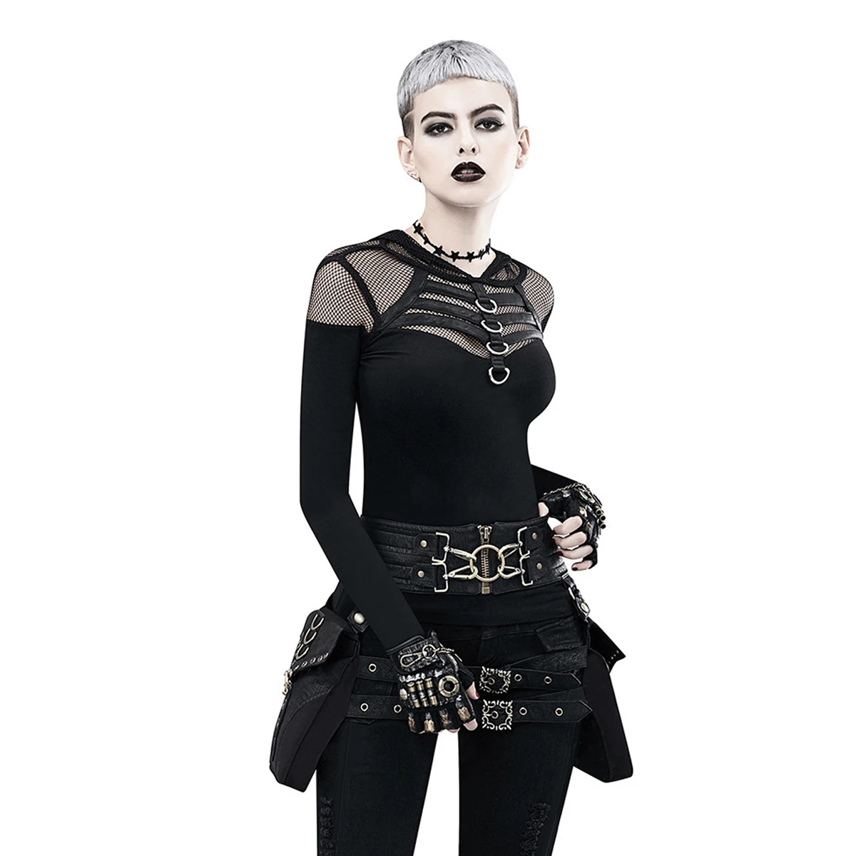 Steampunk PU Leather Women's Bag Retro Waist Bag Rivet Stitching Heavy-duty Design Belt Adjustable