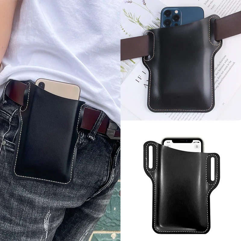 Men Phone Case Holster Cellphone Loop Holster Belt Waist Bag Props Leather Purse Phone Wallet Running Pouch Travel Camping Bags