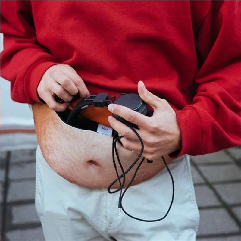Fun Beer Belly Fanny Waist Packs Bag, Innovative Realistic Fake Dad Belly Adjustable Multifunctional Sports Hanging Waist Bag
