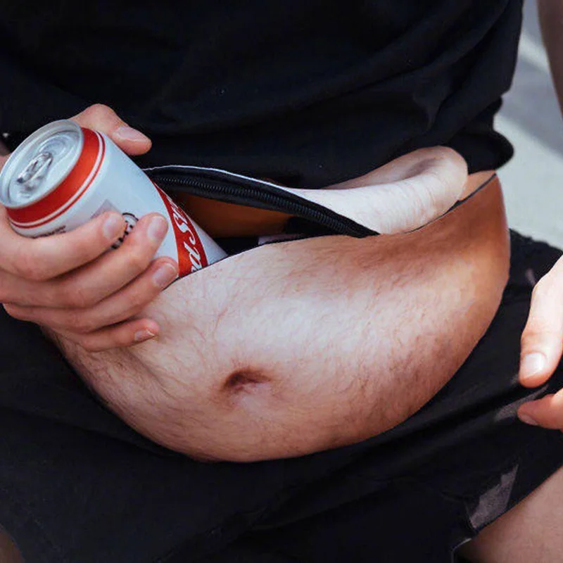 Fun Beer Belly Fanny Waist Packs Bag, Innovative Realistic Fake Dad Belly Adjustable Multifunctional Sports Hanging Waist Bag