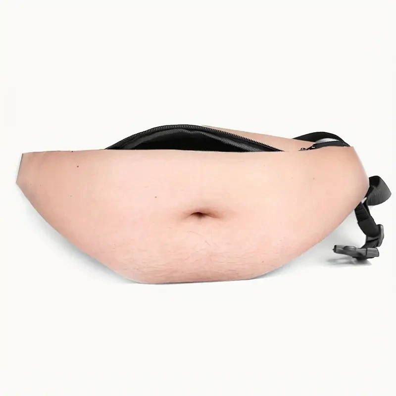 Fun Beer Belly Fanny Waist Packs Bag, Innovative Realistic Fake Dad Belly Adjustable Multifunctional Sports Hanging Waist Bag