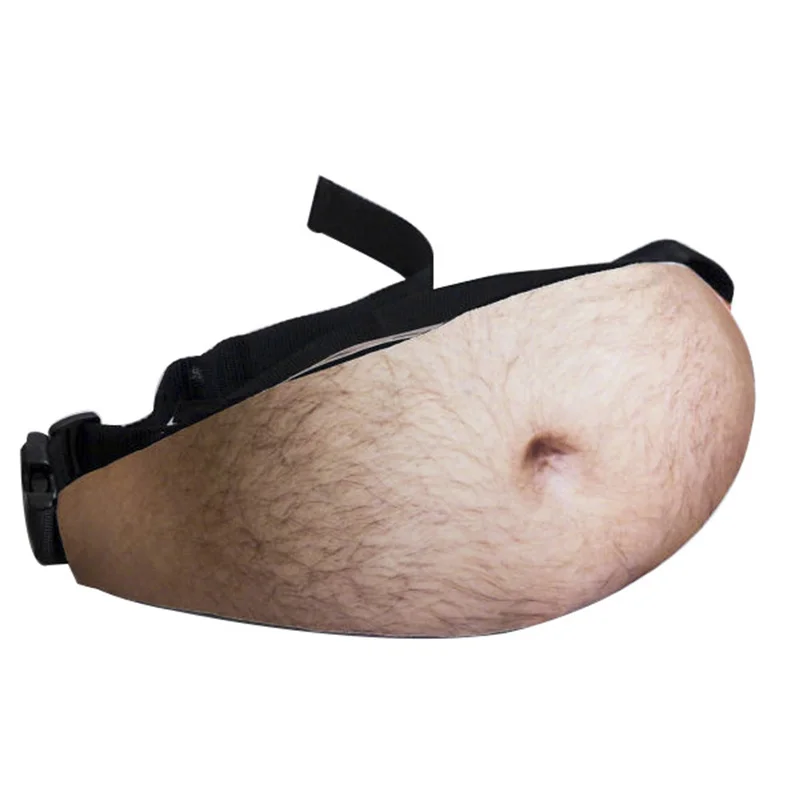 Fun Beer Belly Fanny Waist Packs Bag, Innovative Realistic Fake Dad Belly Adjustable Multifunctional Sports Hanging Waist Bag