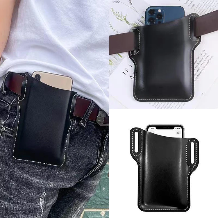 Men's Lightweight Portable Belt Clip Phone Bag Retro Storage Waist Bag Multifunctional Phone Holder Wallet Outdoor Travel Hiking