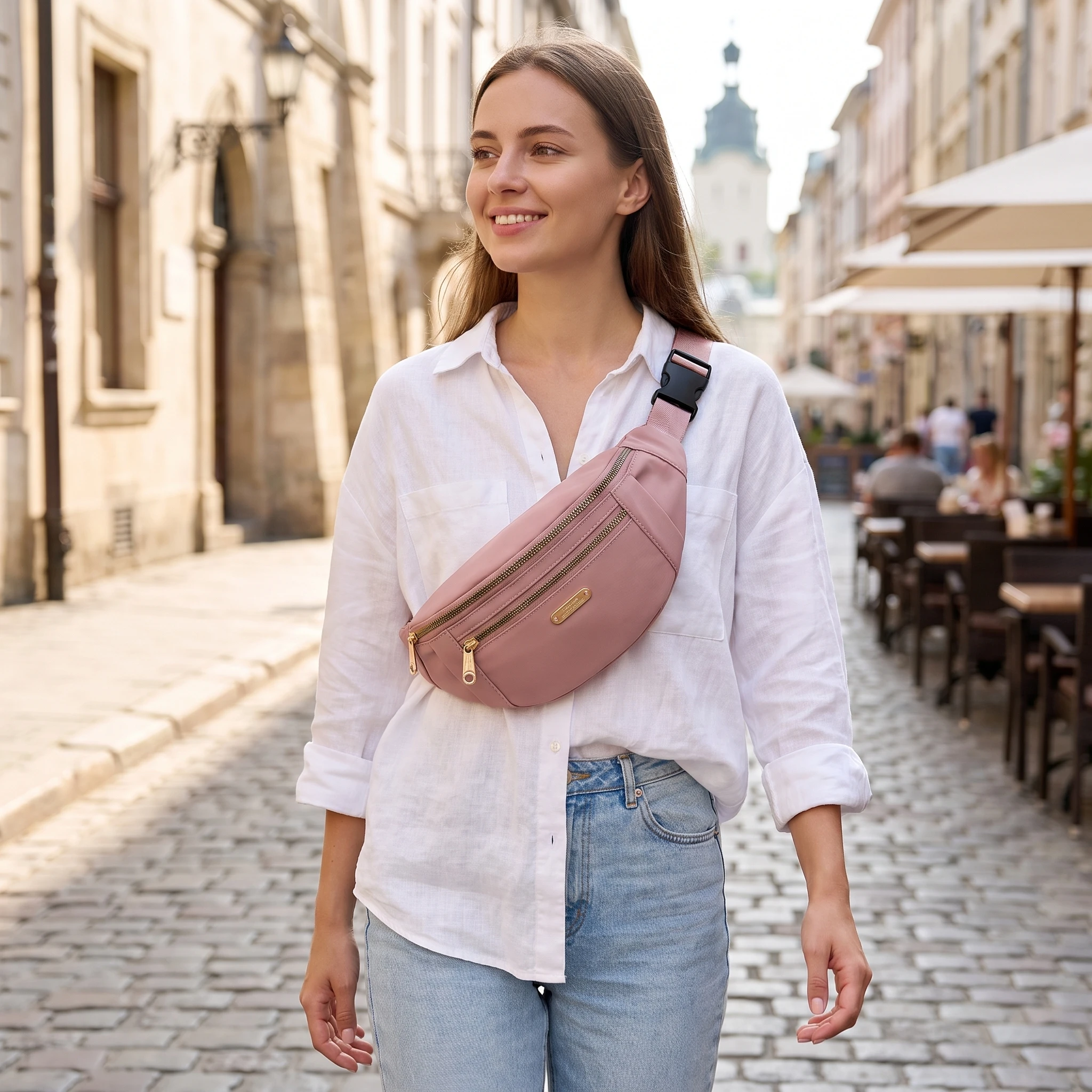 Pomelo Best Nylon Fanny Pack Water‑Repellent Multi Pocket Adjustable Sling Waist Chest Bag for Travel Sports Daily Use