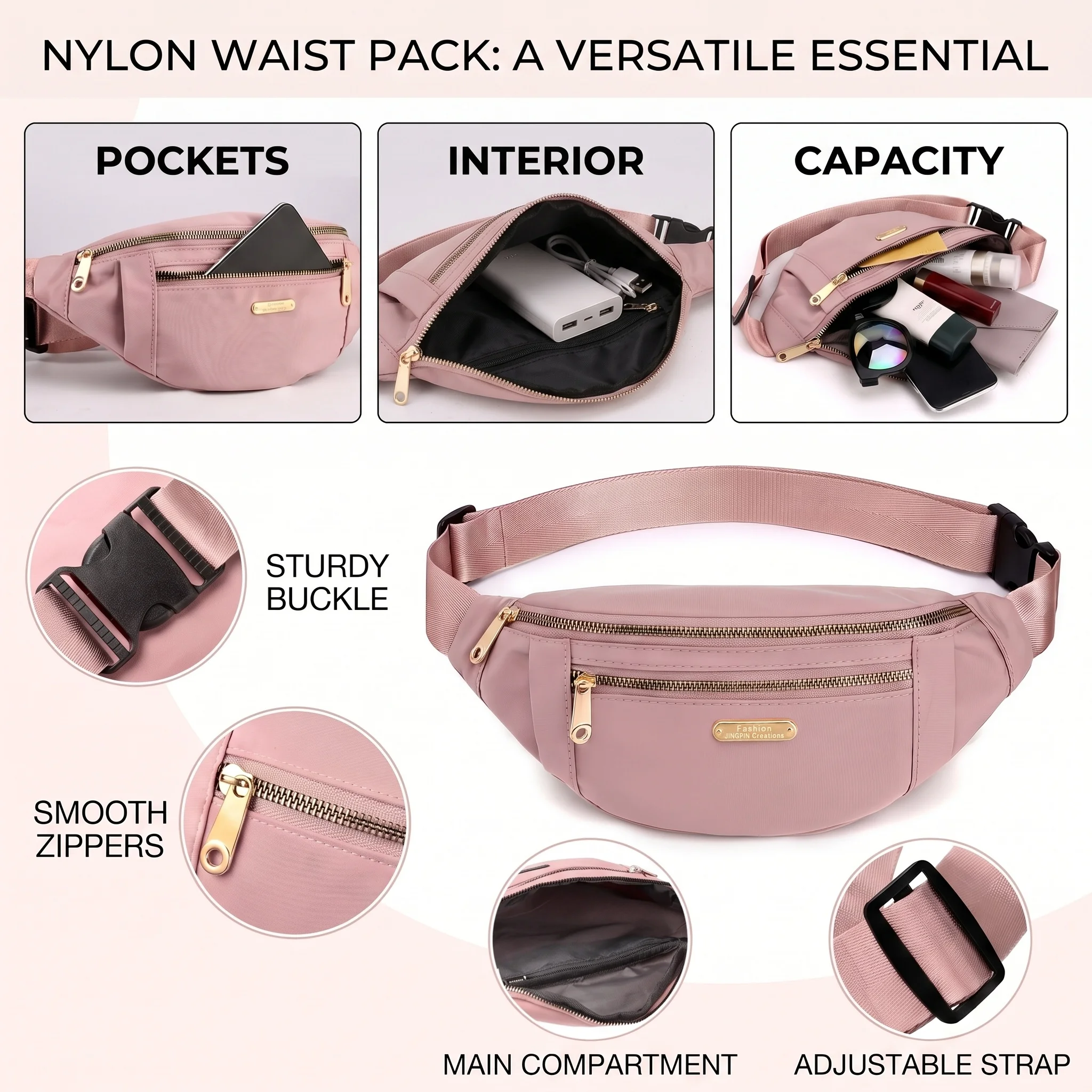 Pomelo Best Nylon Fanny Pack Water‑Repellent Multi Pocket Adjustable Sling Waist Chest Bag for Travel Sports Daily Use
