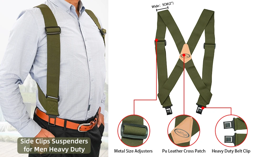 MELOTOUGH Outback Side Clip Trucker Suspenders/Perry Suspenders with 2 Inch Width Elastic
