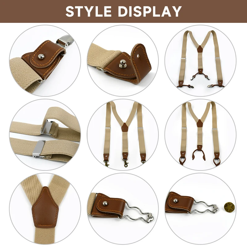 Deepeel 1Set 3.5*125cm Business Men Suspender Luxury Multi-set Suit 3/6 Clips Work Suspenders DIY Leather Elastic Male Jockstrap